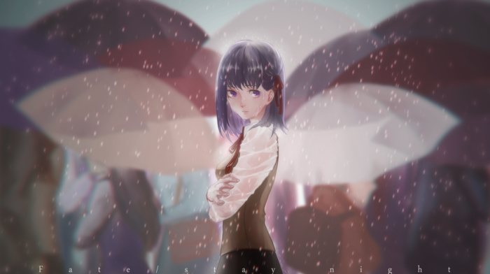 anime girls, purple eyes, Matou Sakura, rain, anime, fate series, purple hair