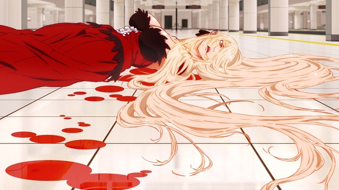 monogatari series, artwork, anime girls, Oshino Shinobu, blood, anime