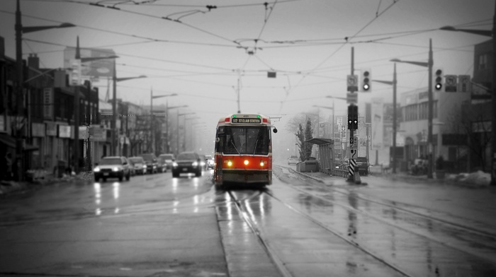 urban, Toronto, traffic, tram, street, selective coloring