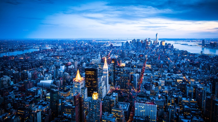 cityscape, lights, building, clouds, New York City