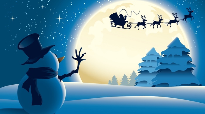 snowman, Santa Claus, Christmas, snow