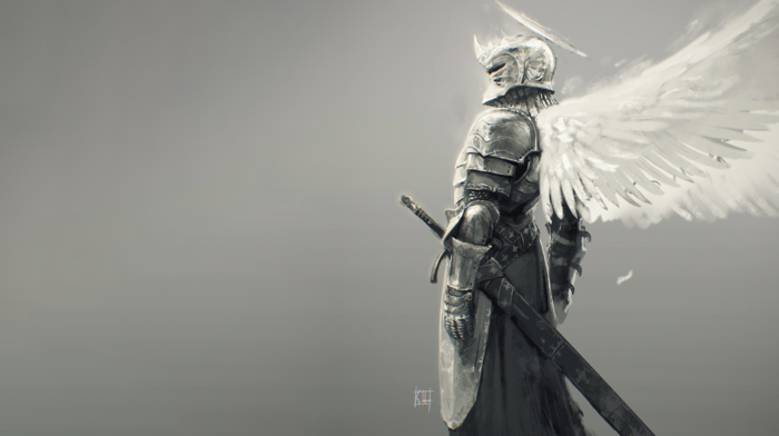 sword, angel wings, knight, fantasy art, fantasy armor