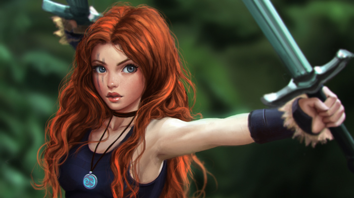 redhead, sword, fantasy art, original characters, Celtic, warrior