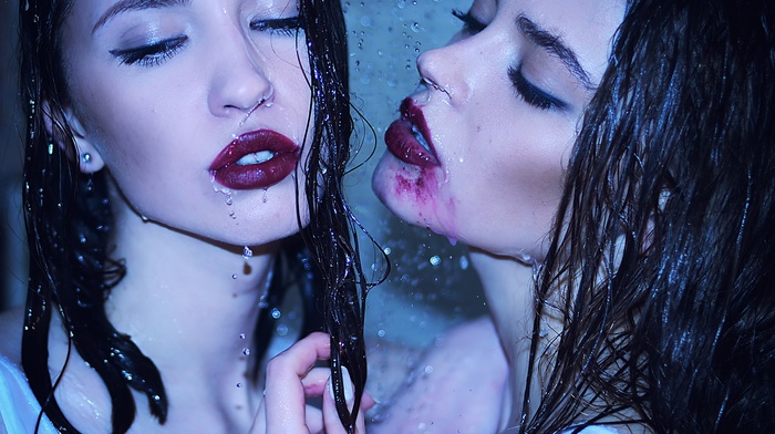 model, lipstick, wet, girl