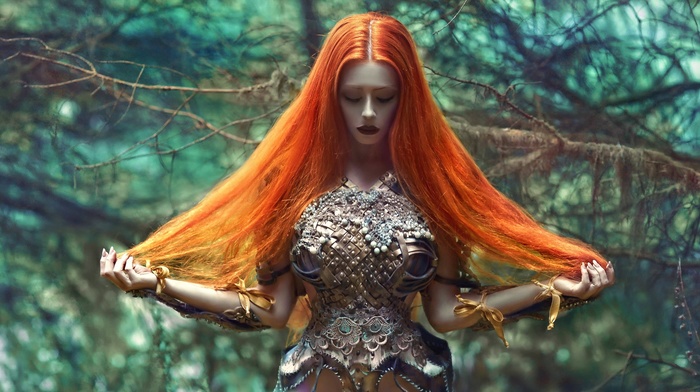 girl, redhead, model, fantasy art