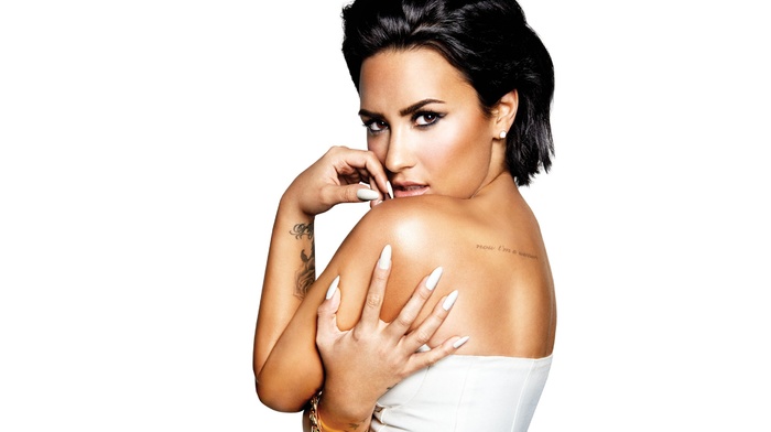 actress, sensual gaze, singer, Demi Lovato, girl, simple background