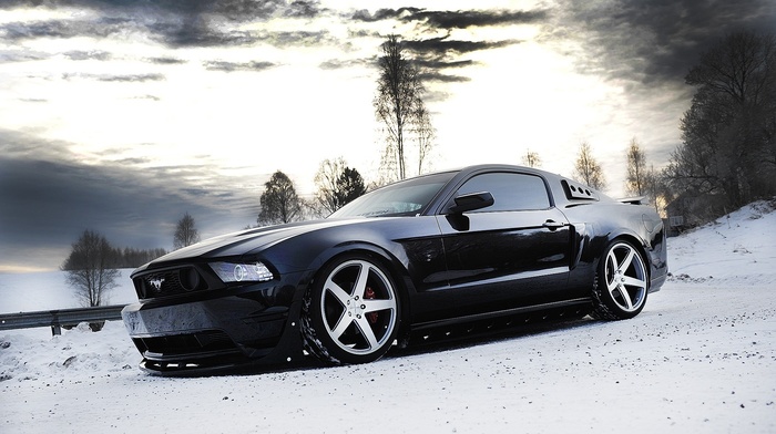 tuning, winter, Ford Mustang, snow, car