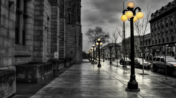 lights, street, building