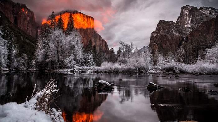 landscape, snow, Yosemite National Park