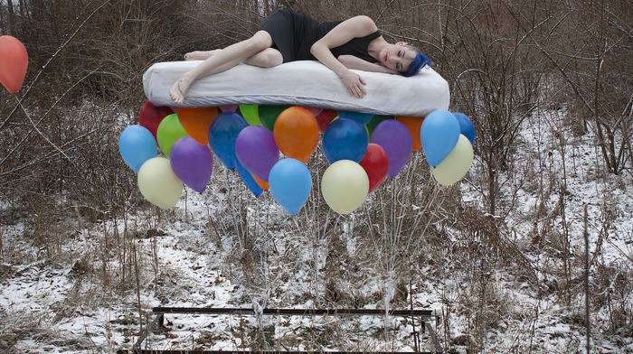 girl outdoors, model, balloons