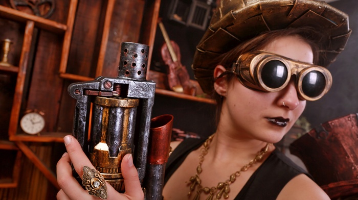 girl with glasses, girl, steampunk, model