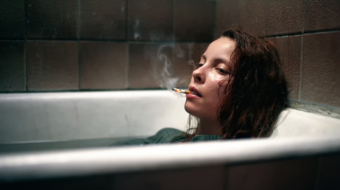 bathtub, smoking, girl