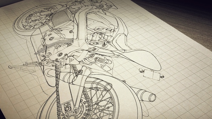 drawing, motorcycle, classic art