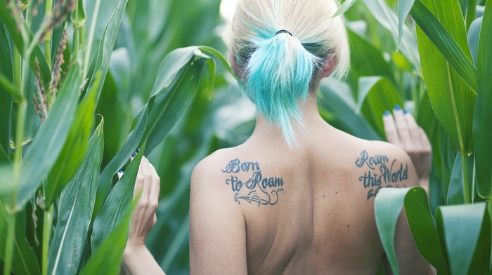 model, girl, girl outdoors, tattoos, plants