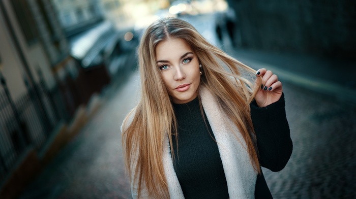street, blonde, model, portrait, blue eyes, girl, girl outdoors