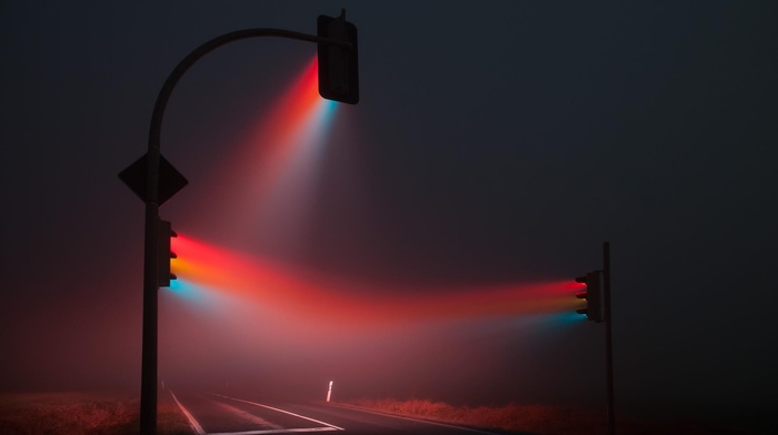 street light, road, mist