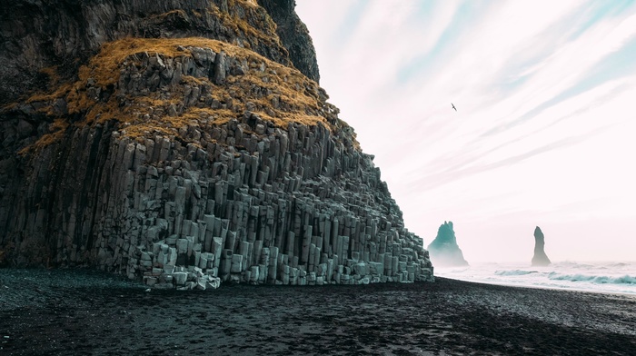cliff, beach, landscape, Iceland, nature