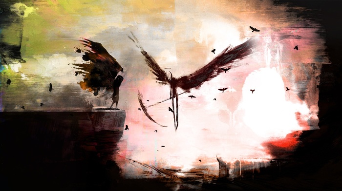 scythe, fantasy art, dark, death, wings