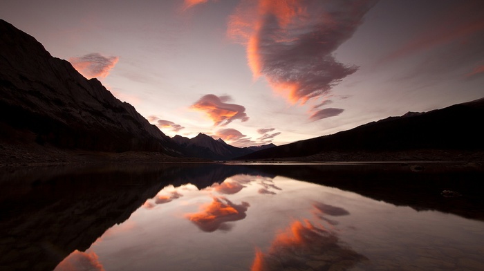 clouds, mountain, reflection