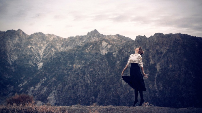 mountain, landscape, nature, model, girl outdoors