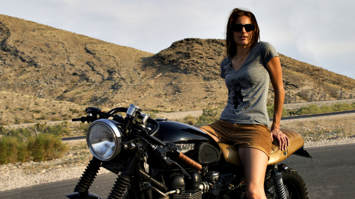 girl, people, girl with bikes, Cafe Racer, glasses