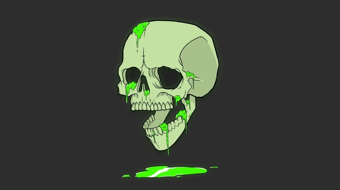 artwork, humor, minimalism, green, bones, skull