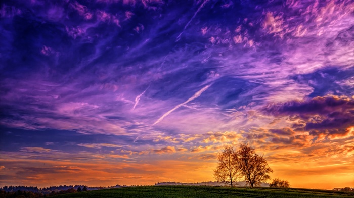 clouds, landscape, trees