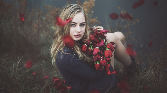 model, girl outdoors, flowers, girl