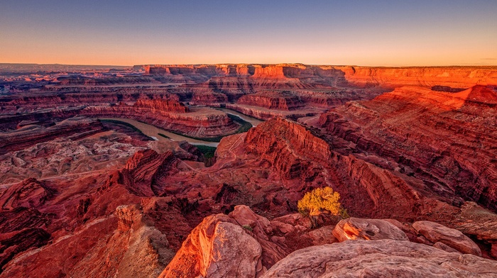 nature, river, landscape, USA, horizon, Utah, rock, sunset, mountain, trees, valley