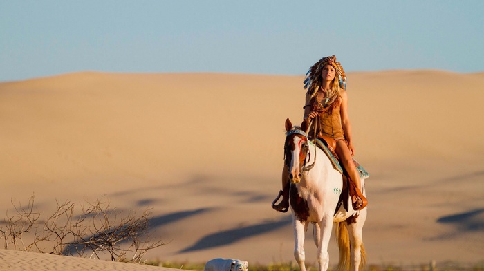 Native American clothing, desert, horse, girl, girl outdoors, model