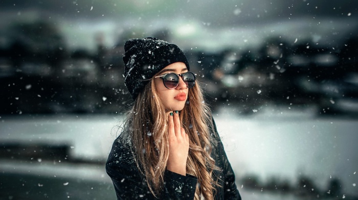 snow, girl, girl with glasses, model