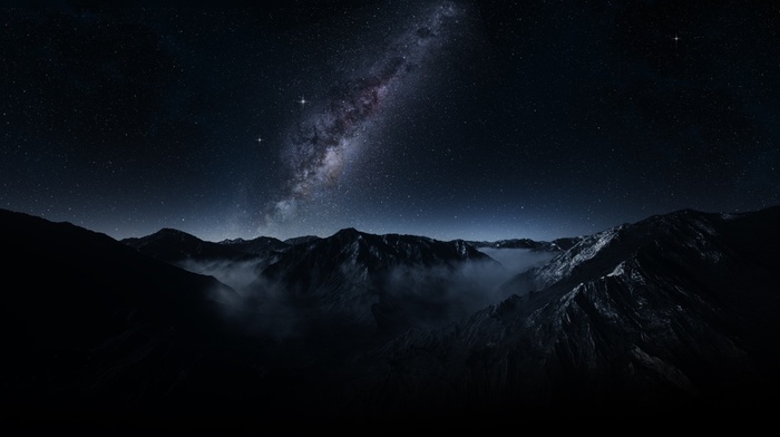 dark, mist, mountain, nature, landscape, galaxy, long exposure, Milky Way, starry night