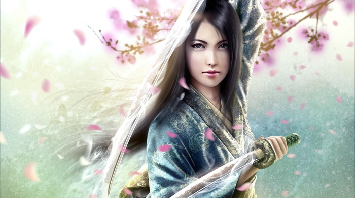 girl, artwork, katana, sword