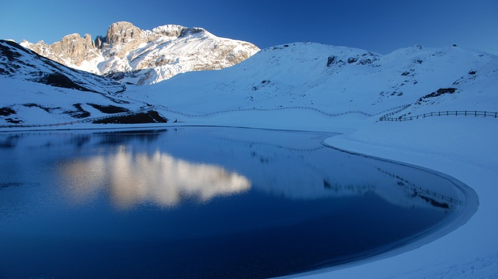 mountain, snow, reflection, lake, landscape