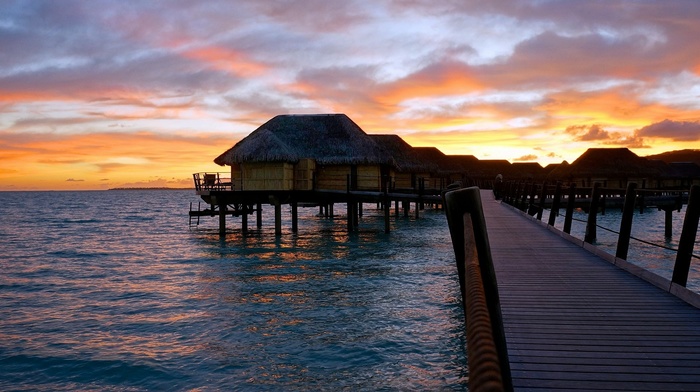 clouds, sea, pier