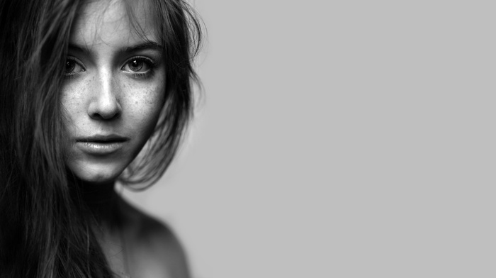 girl, portrait, monochrome, model