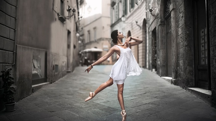 girl, street, white dress, dancers, ballerina