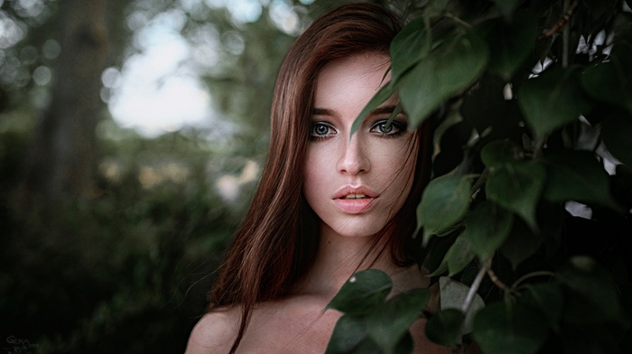 juicy lips, portrait, brunette, nature, girl, Georgiy Chernyadyev, face