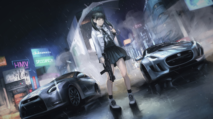 girl with guns, umbrella, original characters, anime girls