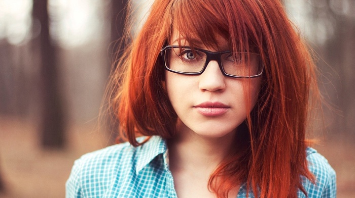 glasses, girl, redhead, face