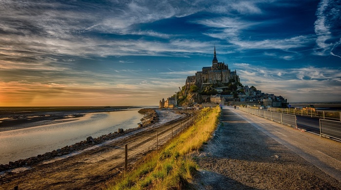castle, road, Mont Saint, Michel