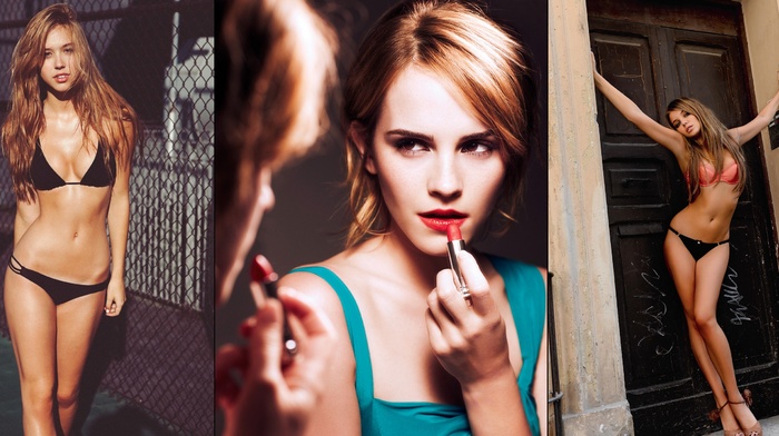 lipstick, Alexis Ren, collage, girl, Emma Watson