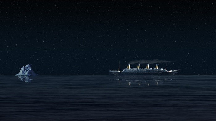 sea, ship, Titanic, iceberg, history, starry night, night