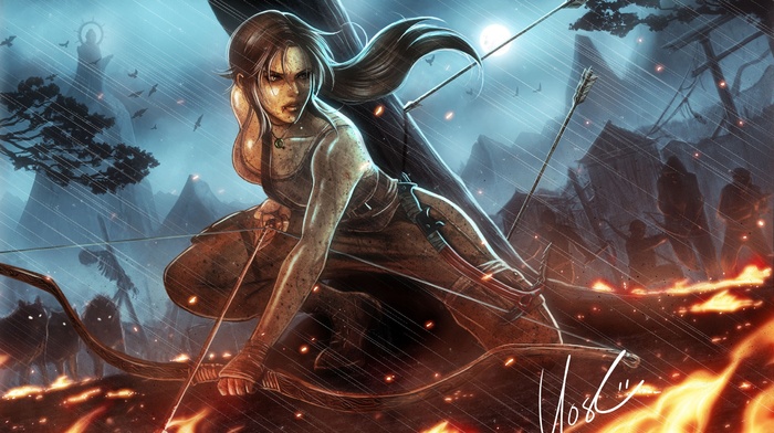 Tomb Raider, dirty, Lara Croft, fighting, girl, fantasy art, artwork