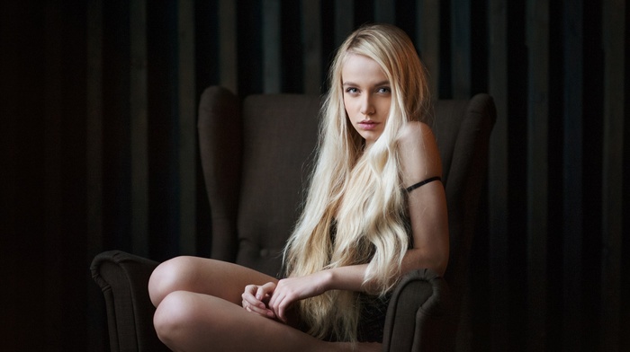 sitting, girl, portrait, blonde, model, Maria Popova, Maxim Maximov