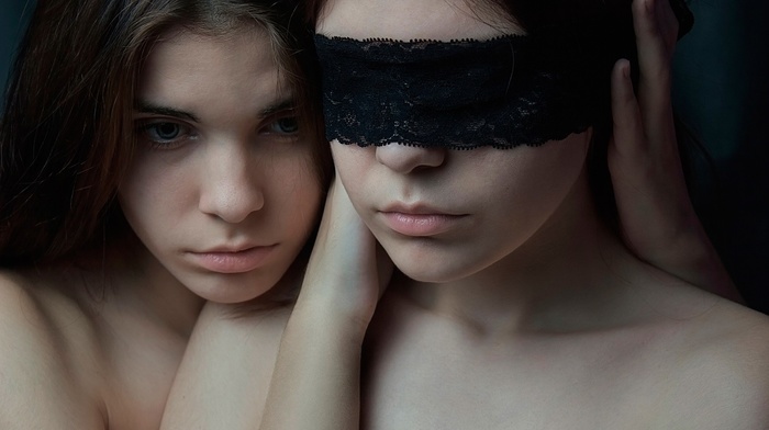blindfold, sisters, model, twins, girl, face