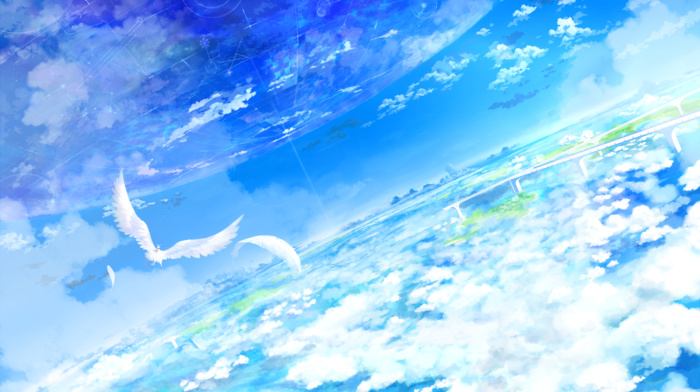 clouds, blue, sky, birds