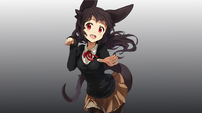 original characters, red eyes, tail, animal ears, anime girls
