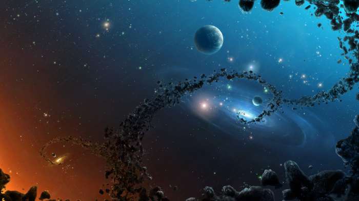 asteroid, galaxy, stars, space, CG render