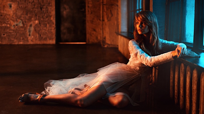 legs, girl, dress, heels, blonde, white dress, Anastasia Scheglova